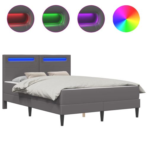Рамка за легло с LED ленти Сиво 140 x 190 cm Изкуствена