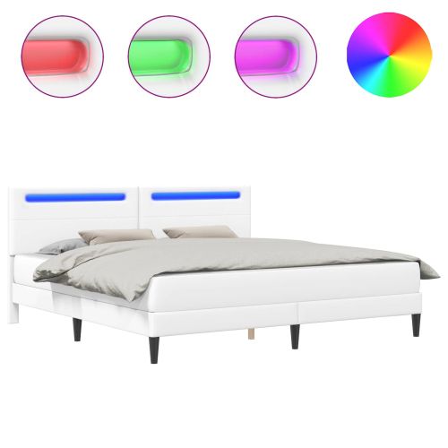 Рамка за легло с LED ленти Бяло 200 x 200 cm Изкуствена