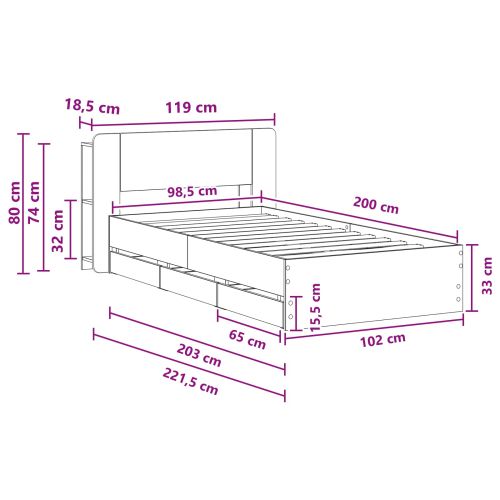 Леглово рамо с хранилище с таблото Опушен дъб 100 x 200 cm