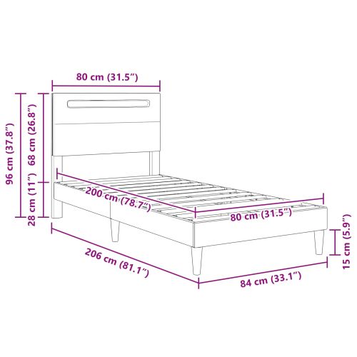 Рамка за легло с LED ленти Бяло 80 x 200 cm Изкуствена