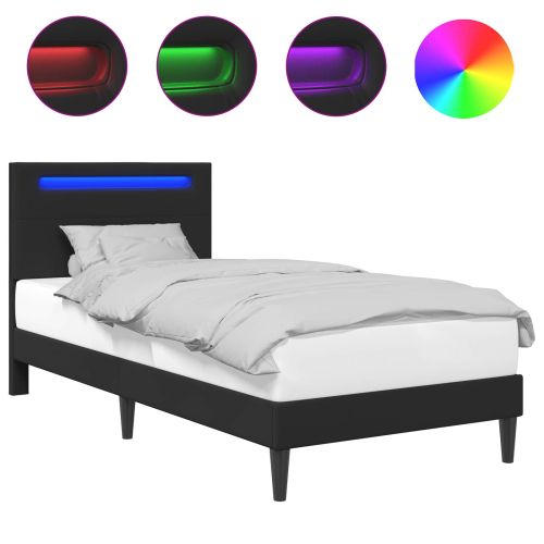 Рамка за легло с LED ленти Черно 90 x 190 cm Изкуствена