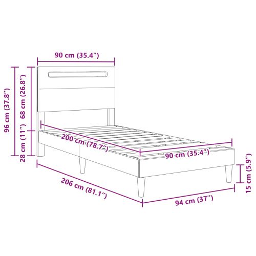 Рамка за легло с LED ленти Бяло 90 x 200 cm Изкуствена