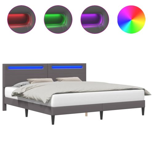 Рамка за легло с LED ленти Сиво 200 x 200 cm Изкуствена