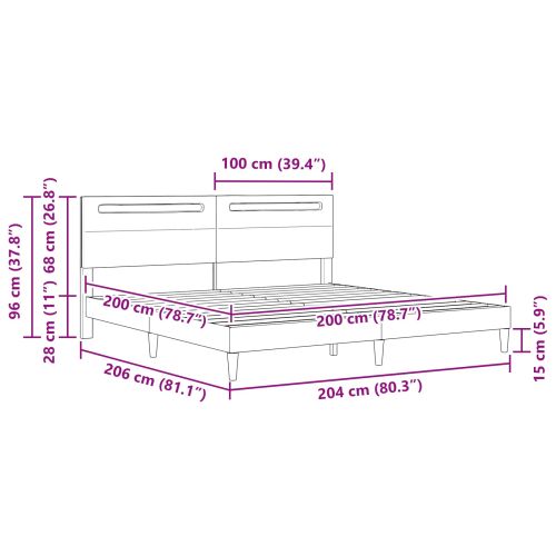 Рамка за легло с LED ленти Черно 200 x 200 cm Изкуствена