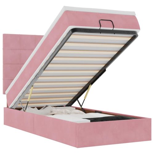 Османска легло с матраци и LED, розово, 90x190 см, кадифе