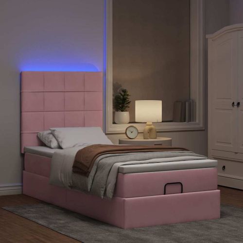 Османска легло с матраци и LED, розово, 90x190 см, кадифе