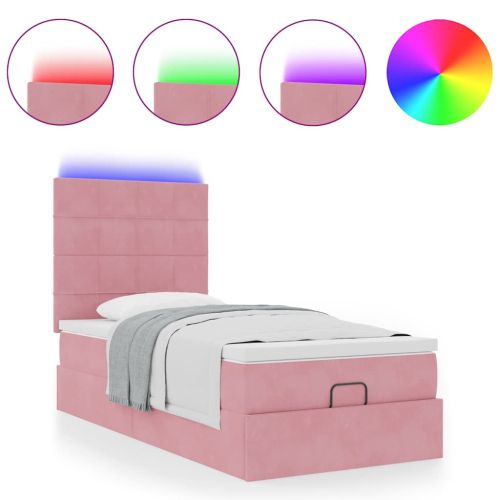 Османска легло с матраци и LED, розово, 90x190 см, кадифе