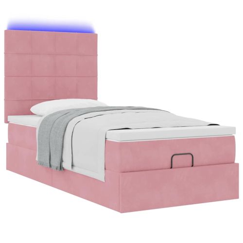 Османска легло с матраци и LED, розово, 90x190 см, кадифе
