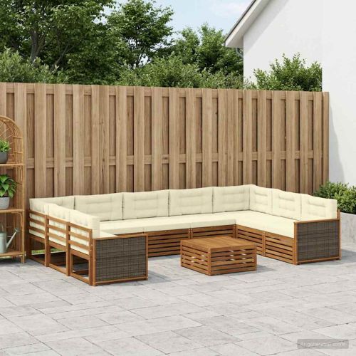 Комплект дивани за открито 10 pcs Натурален и Крема