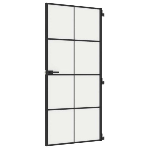 Интериорна врата черна 93x201,5 см закалено стъкло и алуминий