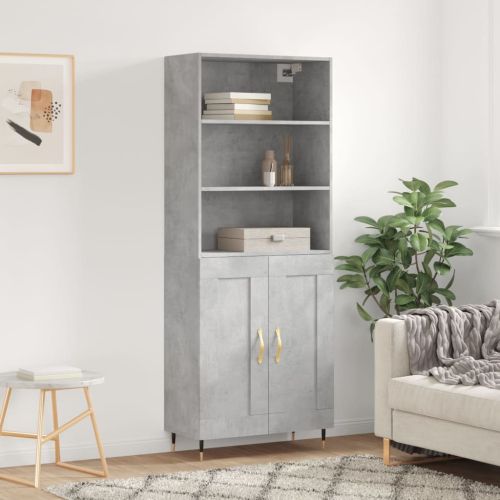 Висок шкаф, бетонно сив, 69,5x34x180 см, инженерно дърво