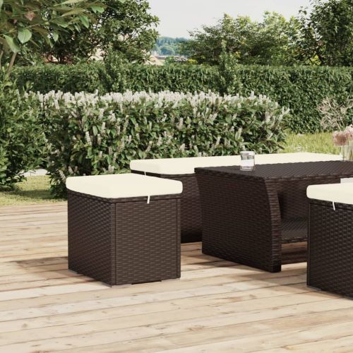 Табуретки с възглавници 2 бр кафяви 40x30x40 см полиратан