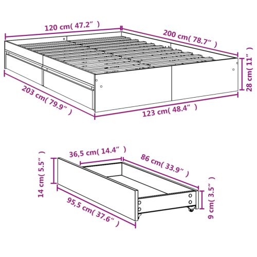 Рамка за легло с чекмедже опушен дъб 120x200 см инженерно дърво