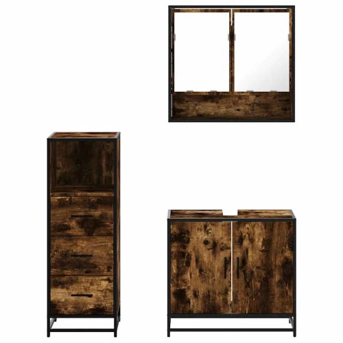 Комплект мебели за баня от 3 части, опушен дъб, инженерно дърво