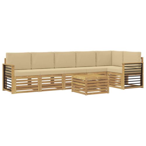 Комплект дивани за открито 7 pcs Бяло и Бежово 59 x 59 x 37 см