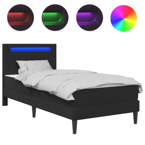Рамка за легло с LED ленти Черно 90 x 190 cm Изкуствена