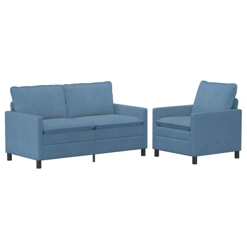 Комплект дивани 2 pcs Синьо Текстил