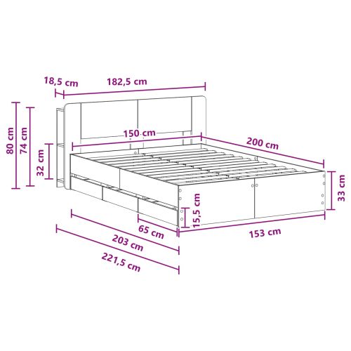 Леглово рамо с хранилище Черно 150 x 200 cm Инженерна дървесина