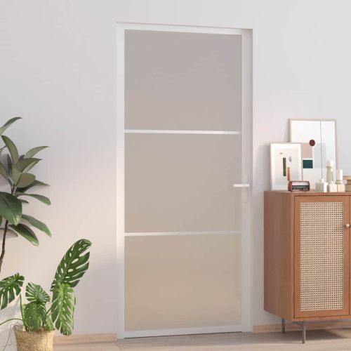 Интериорна врата 93x201,5 см бял мат стъкло и алуминий