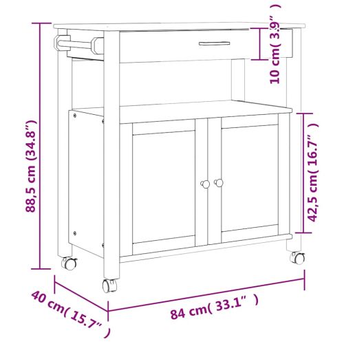 Кухненска количка "MONZA" 84x40x88,5 см борово дърво масив