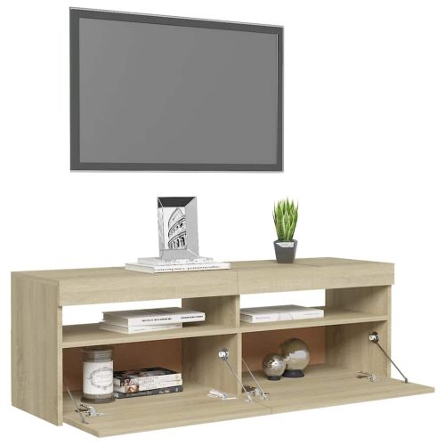 ТВ шкаф с LED осветление, дъб сонома, 120x35x40 см