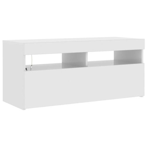 ТВ шкаф с LED осветление, бял гланц, 90x35x40 см