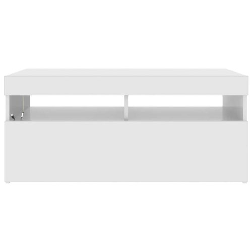ТВ шкаф с LED осветление, бял гланц, 90x35x40 см
