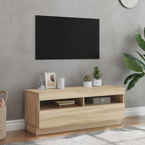 ТВ шкаф с LED осветление, дъб сонома, 100x35x40 см