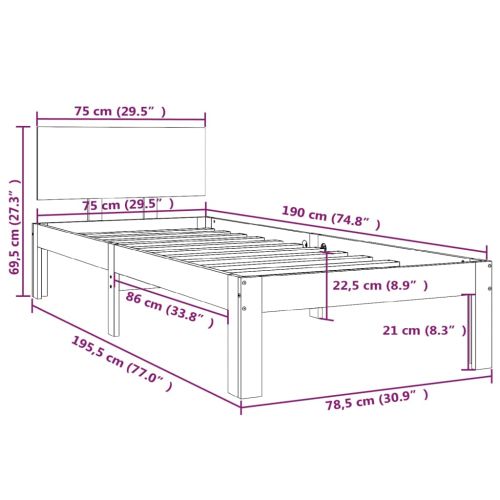 Рамка за легло черна масивно дърво 75x190 см Small Single