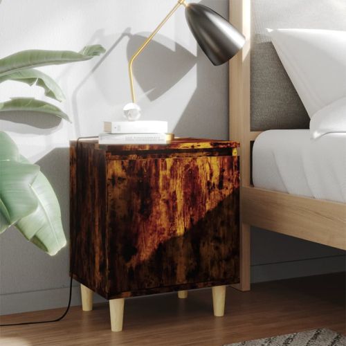 Нощни шкафчета с крака дърво масив 2 бр опушен дъб 40x30x50 см
