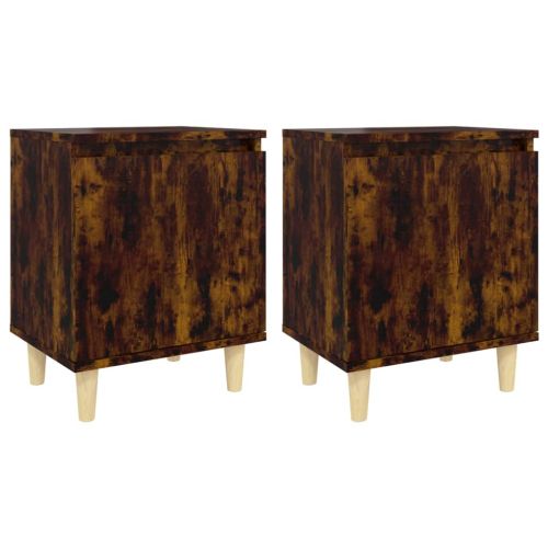 Нощни шкафчета с крака дърво масив 2 бр опушен дъб 40x30x50 см