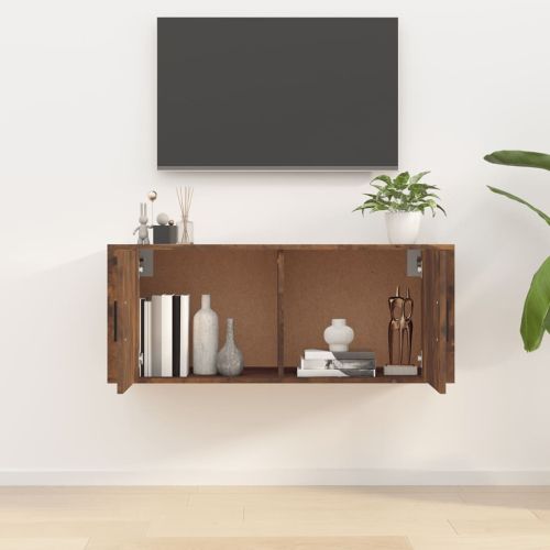 ТВ шкаф за стенен монтаж, oпушен дъб, 100x34,5x40 см
