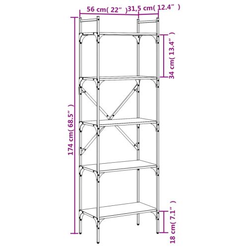 Библиотека 5 рафта черна 56x31,5x174 см инженерно дърво