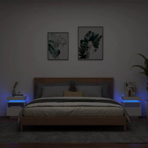 Нощни шкафчета с LED осветление, 2 бр, бели, 40x39x48,5 см