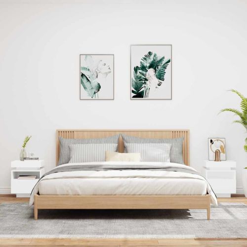 Нощни шкафчета с LED осветление, 2 бр, бели, 40x39x48,5 см