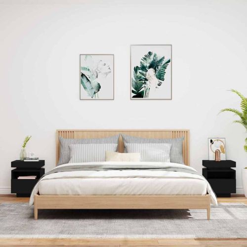 Нощни шкафчета с LED осветление, 2 бр, черни, 40x39x48,5 см