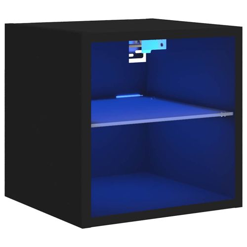 Стенен ТВ шкаф с LED осветление, черен, 30x28,5x30 см