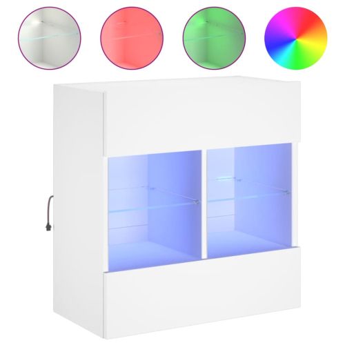 Стенен ТВ шкаф с LED осветление, бял, 58,5x30x60,5 см