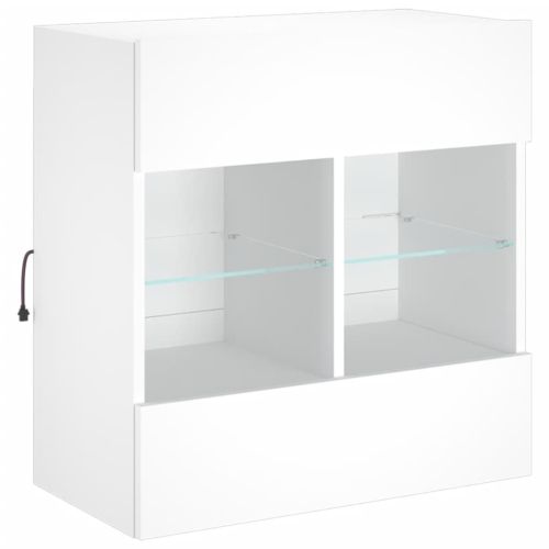 Стенен ТВ шкаф с LED осветление, бял, 58,5x30x60,5 см