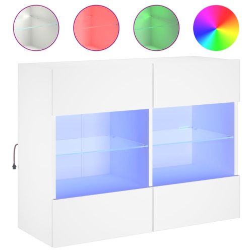 Стенен ТВ шкаф с LED осветление, бял, 78,5x30x60,5 см