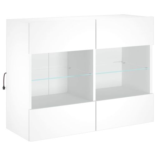 Стенен ТВ шкаф с LED осветление, бял, 78,5x30x60,5 см