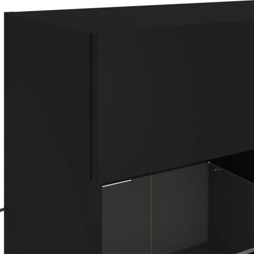 Стенен ТВ шкаф с LED осветление, черен, 78,5x30x60,5 см