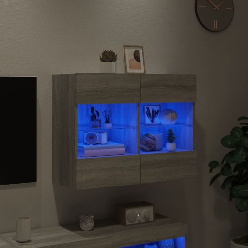 Стенен ТВ шкаф с LED осветление, сив сонома, 78,5x30x60,5 см