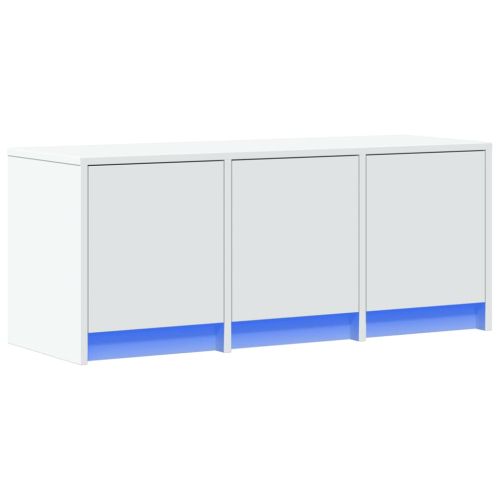 ТВ шкаф с LED, бял, 97x34x40 см, инженерно дърво