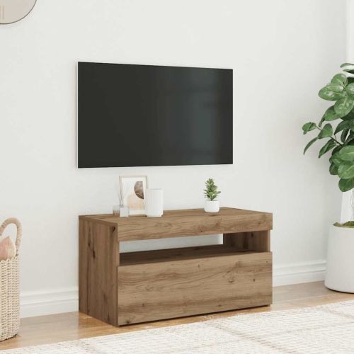 ТВ шкаф с LED осветление, 75x35x40 см, инженерно дърво