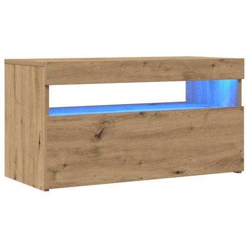 ТВ шкаф с LED осветление, 75x35x40 см, инженерно дърво