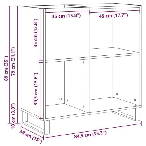 Шкаф за грамофонни плочи с рафт Старо дърво 84,5 x 38 x 89 см
