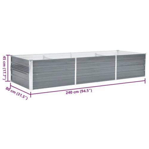 Градинска висока леха поцинкована стомана 240x80x45 см сива