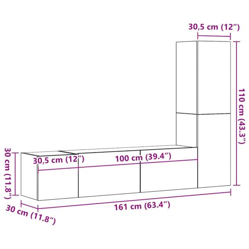 Комплект ТВ шкаф 4 pcs Черния дъб 130,5 x 30 x 140 см