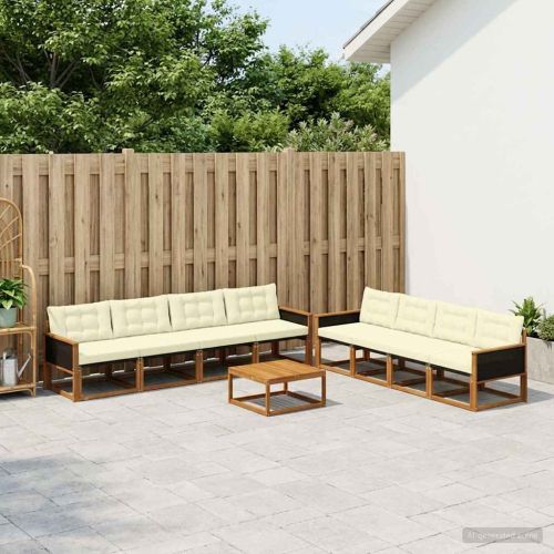 Комплект дивани за открито 9 pcs Натурален и Крема
